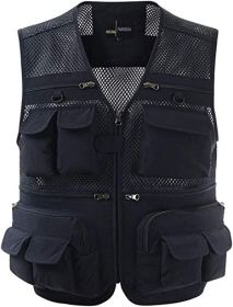 Mens Waistcoat Summer Outdoor Casual Fishing Safari Hiking Vest with Multi-Pocket (Color: Navy, size: M)