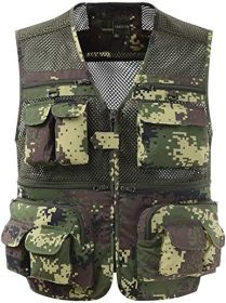 Mens Waistcoat Summer Outdoor Casual Fishing Safari Hiking Vest with Multi-Pocket (Color: Camouflage, size: XL)