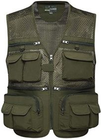 Mens Waistcoat Summer Outdoor Casual Fishing Safari Hiking Vest with Multi-Pocket (Color: Green, size: XXL)