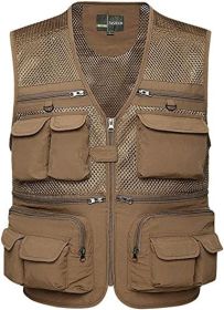 Mens Waistcoat Summer Outdoor Casual Fishing Safari Hiking Vest with Multi-Pocket (Color: Khaki, size: XL)