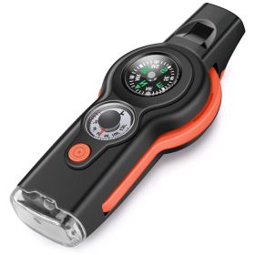 7-in-1 Multifunctional Outdoor Emergency Survival Whistle With Lanyard For Kayaking; Boating; Hiking; Camping; Climbing; Hunting; Fishing; Rescue (Color: Orange)