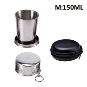 Stainless Steel Folding Cup; Portable Ultralight Collapsible Travel Cup; Outdoor Retractable Drinking Glass & EVA Case Set; Foldable Cup With Key (size: M 150ML)