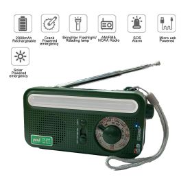 Emergency Radio Hand Crank Solar; Portable Weather Radio With AM/FM/WB/NOAA; Bright Flashlight; SOS Alarm; Reading Lamp; 2000mAh Cell Phone Charg (Color: black)