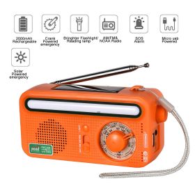 Emergency Radio Hand Crank Solar; Portable Weather Radio With AM/FM/WB/NOAA; Bright Flashlight; SOS Alarm; Reading Lamp; 2000mAh Cell Phone Charg (Color: Orange)