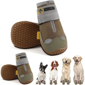 Dog Boots Breathable Dog Shoes for Small Medium Large Dogs; Waterproof Anti-Slip Puppy Booties Paw Protector for Hot Pavement Winter Snow Hiking (Color: Khaki-waterproof, size: #2 (width 1.57 inch) for 26-33 lbs)